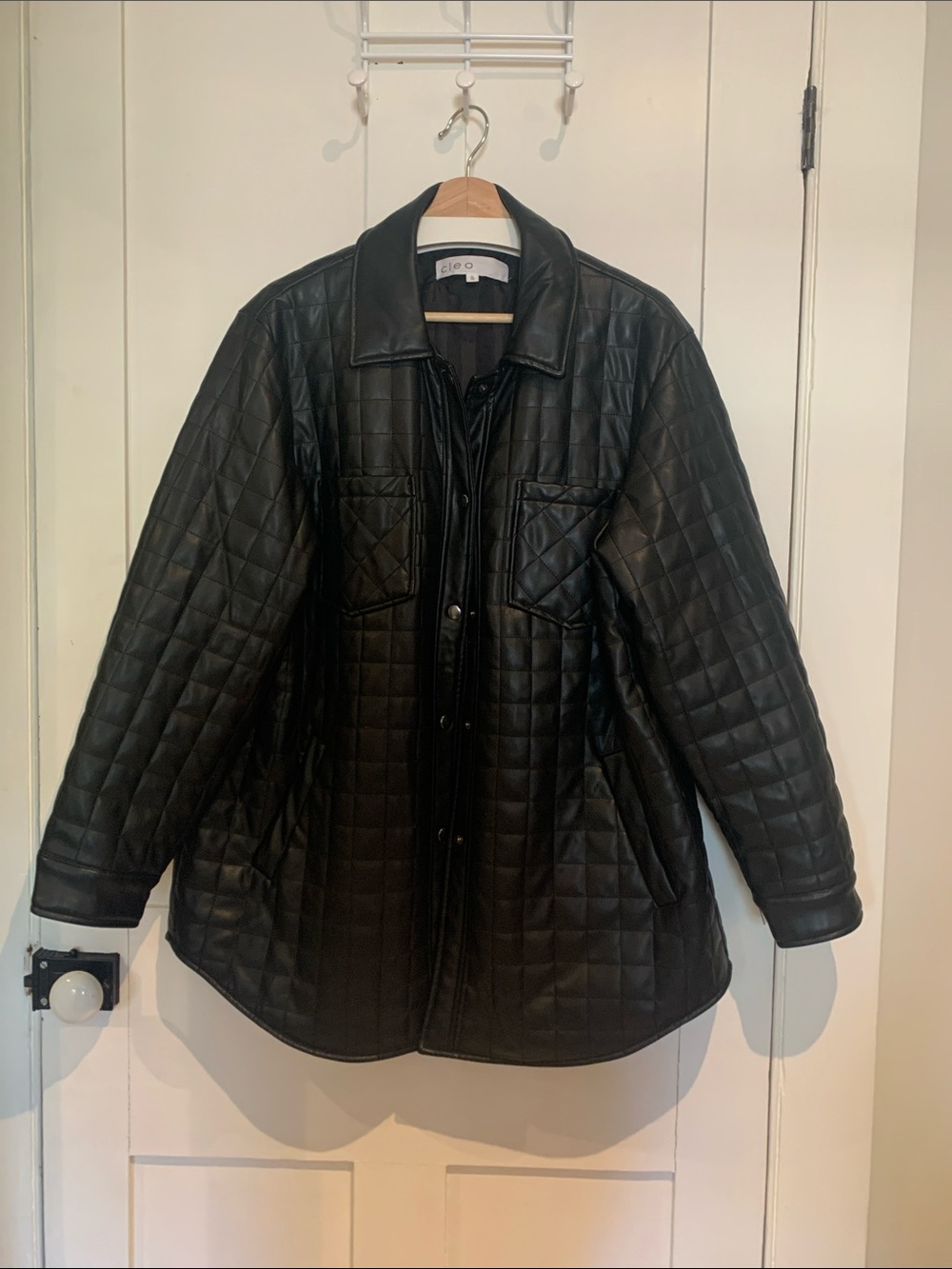 cleo Black Quilted Faux-Leather Jacket